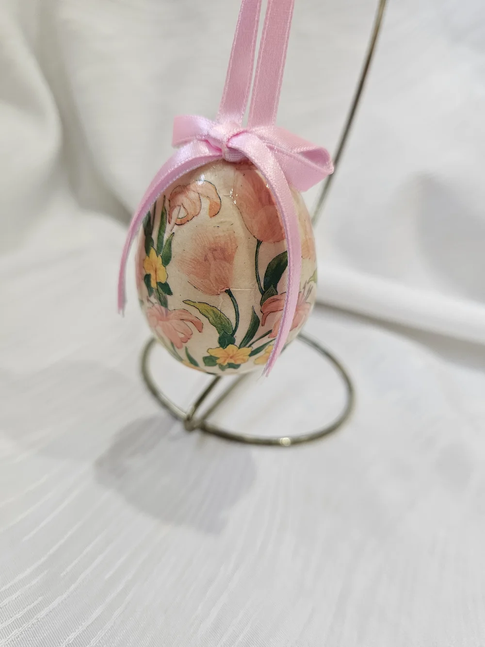 Vintage Paper Mache Pink Floral Hanging Egg Ornament